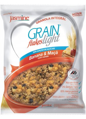 GRANOLA_banana e maca.png - Grain Flakes Light Banana & Maça com CanelaSem adição de açúcar;65% Menos gordura ;Ingredientes: Flocos de aveia, crispies de arroz, extrato de malte, germe e fibra de trigo, flocos de milho, óleo de milho, banana desidratada, maçã em cubos, flocos de arroz, aromas, edulcorante natural steviosídeo e canela em pó.CONTÉM GLÚTENDisponível nas versões: 250g. 